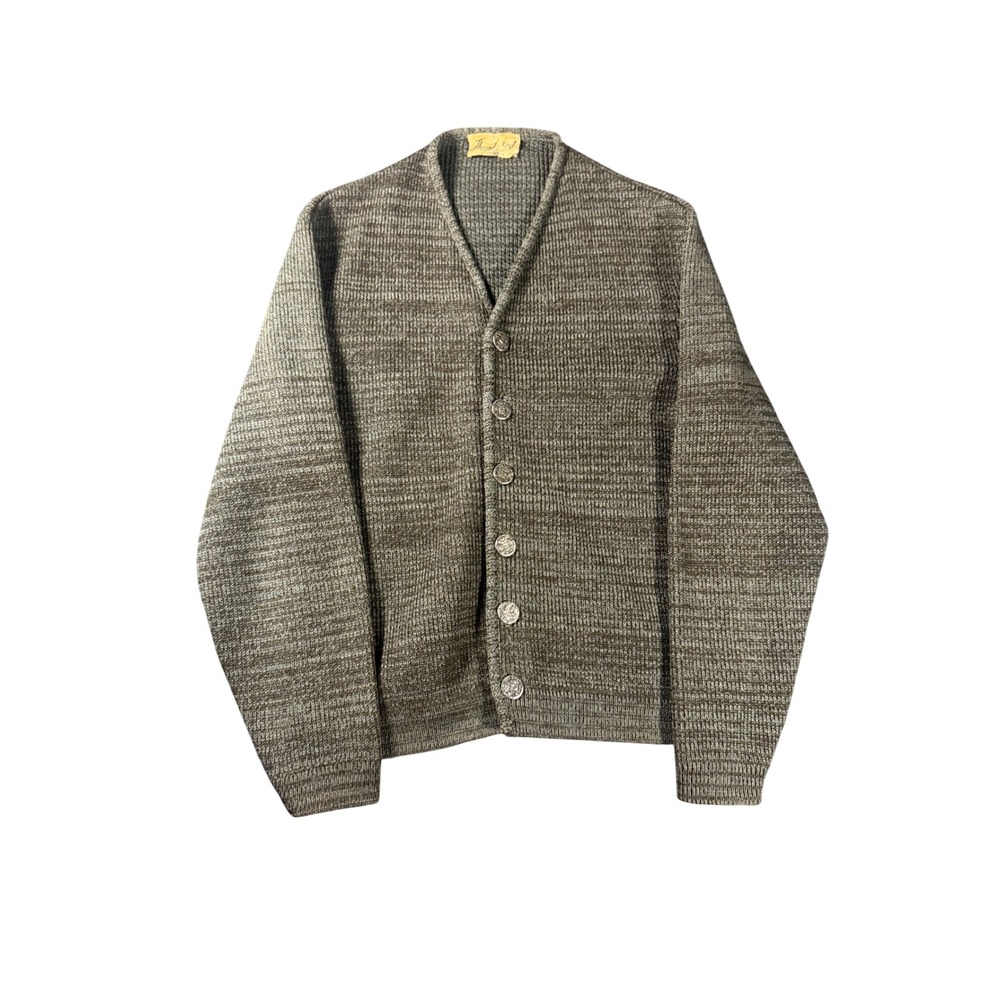 Vintage 60s Thunderbird Columbia Knit Wool Cardigan Brown Earth Tones Large